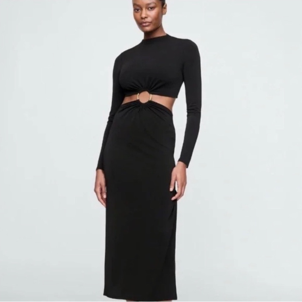 NWT Gap × Cult Gaia Black Cutout Maxi Long Sleeve Dress Size XL